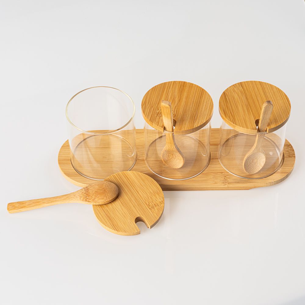 Wholesale Custom Glass Spice Jar with Bamboo Wooden Lid