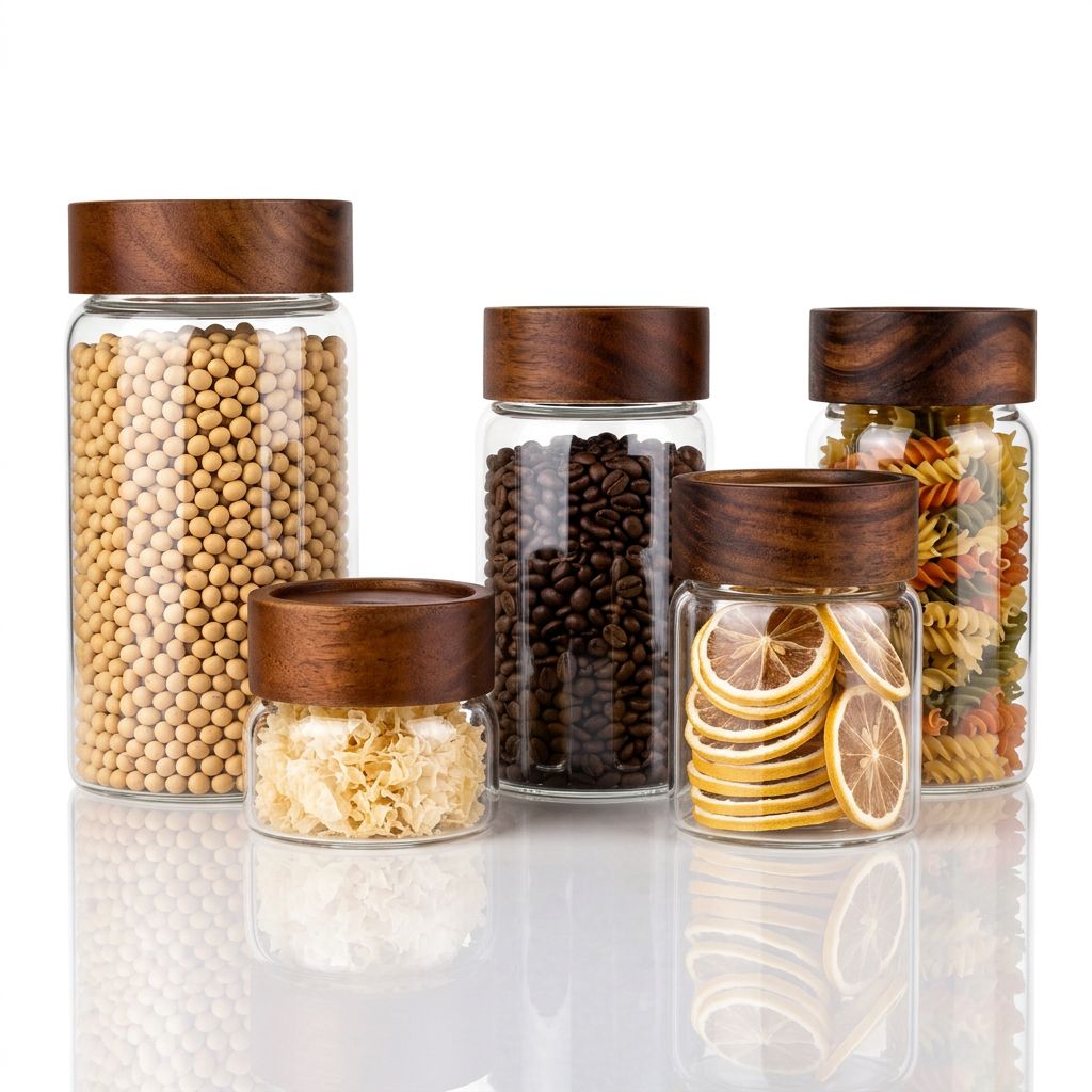 High Borosilicate Glass Jar with Walnut Wood Lid