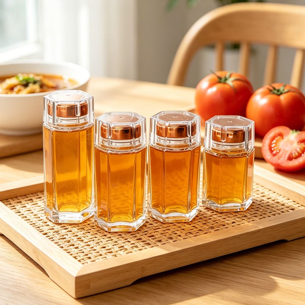 Hexagonal Clear Glass Storage Jars with Metal Screw Lids