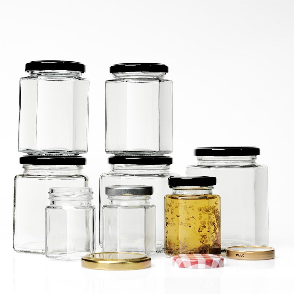 wholesale Empty 180ml 280ml Hexagonal Glass Canning Jars with Metal Lid