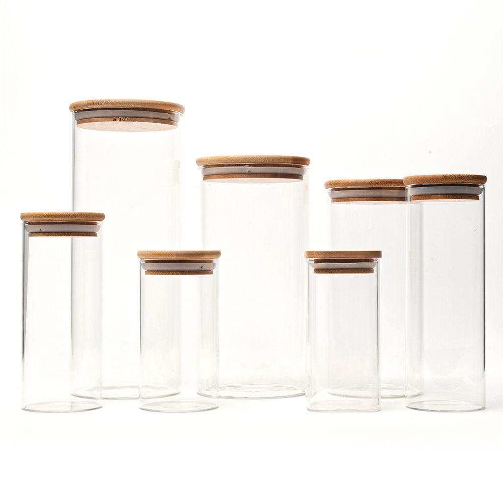  Glass Storage Bottle High Borosilicate Material With Wooden/bamboo Lid Storage Jar